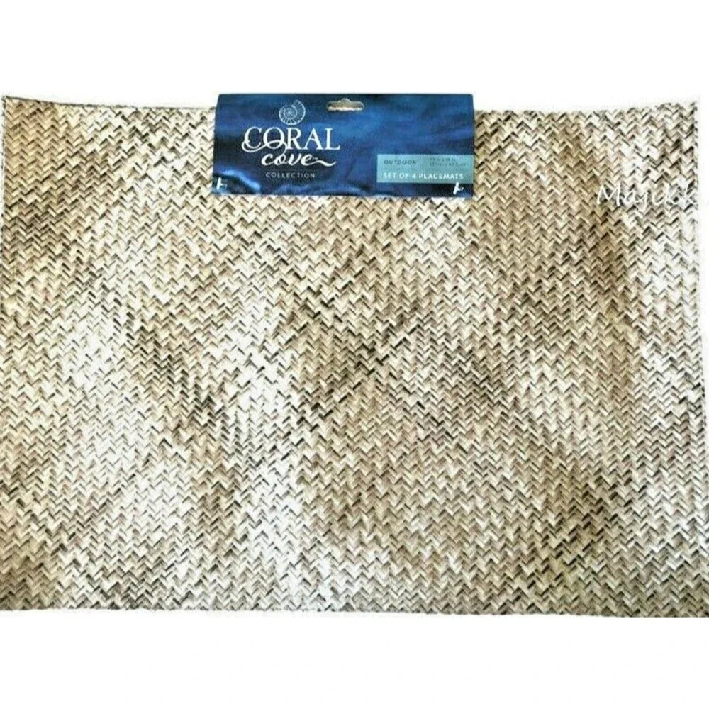 Coral Cove Basket Weave Indoor Outdoor Placemats Set of 4 Reversible 13x18